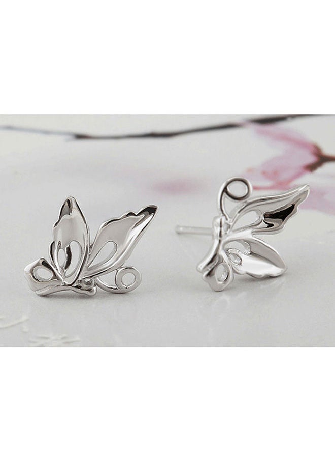 NIBEMINENT - Rhinestone Butterfly Stud Earrings Silver - Image 1