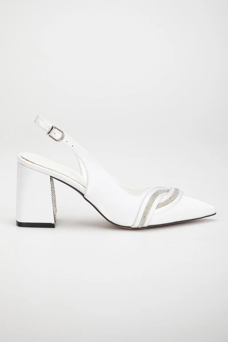 Dilimler Ayakkabı Dilimler Shoes Satin Helmet Stoned White Large Size Women's Shoes Heeled Evening Dress
