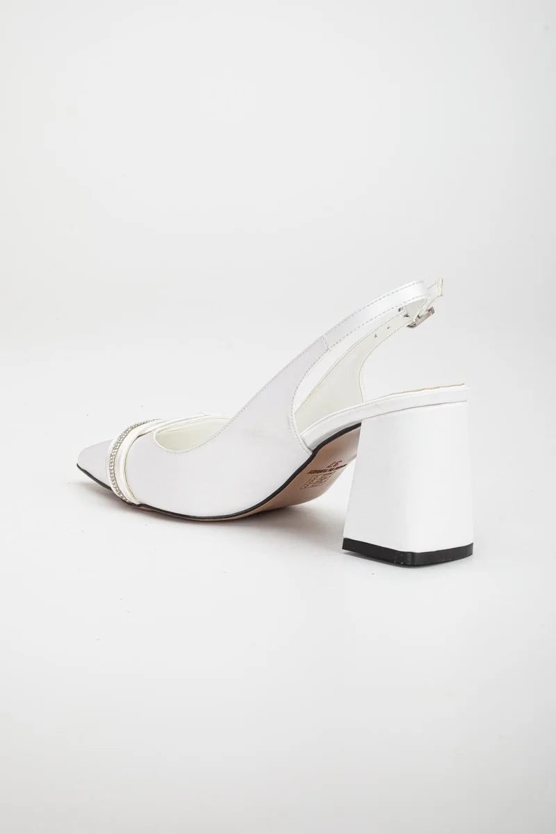 Dilimler Ayakkabı Dilimler Shoes Satin Helmet Stoned White Large Size Women's Shoes Heeled Evening Dress