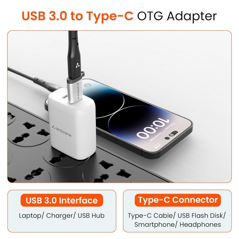 AMBRANE محول AMBRANE USB Type C أنثوي إلى USB ذكر OTG مع نقل بيانات عالي السرعة 5 جيجابت في الثانية، متوافق مع أجهزة الكمبيوتر المحمولة، والأجهزة اللوحية، والهواتف الذكية، والشواحن والمزيد من الأجهزة (AOTG-A1، رمادي) - Image 4