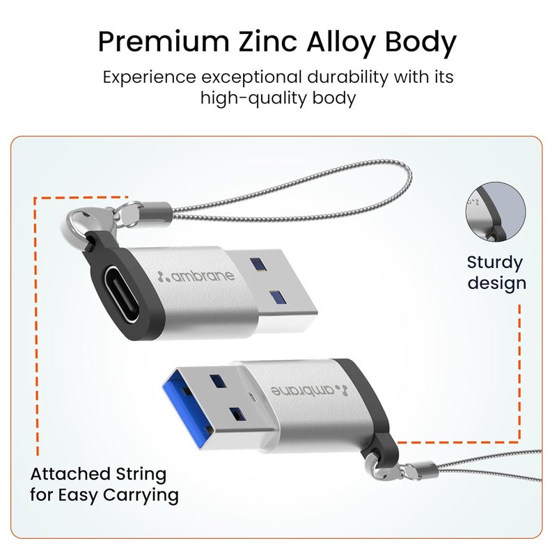 AMBRANE محول AMBRANE USB Type C أنثوي إلى USB ذكر OTG مع نقل بيانات عالي السرعة 5 جيجابت في الثانية، متوافق مع أجهزة الكمبيوتر المحمولة، والأجهزة اللوحية، والهواتف الذكية، والشواحن والمزيد من الأجهزة (AOTG-A1، رمادي) - Image 5