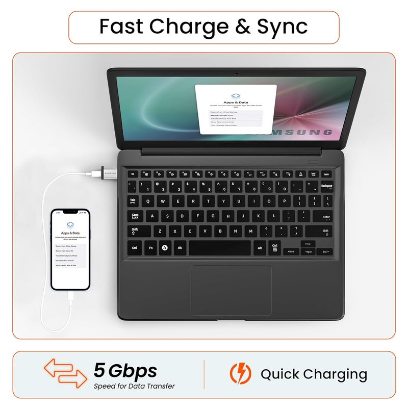 AMBRANE محول AMBRANE USB Type C أنثوي إلى USB ذكر OTG مع نقل بيانات عالي السرعة 5 جيجابت في الثانية، متوافق مع أجهزة الكمبيوتر المحمولة، والأجهزة اللوحية، والهواتف الذكية، والشواحن والمزيد من الأجهزة (AOTG-A1، رمادي) - Image 2