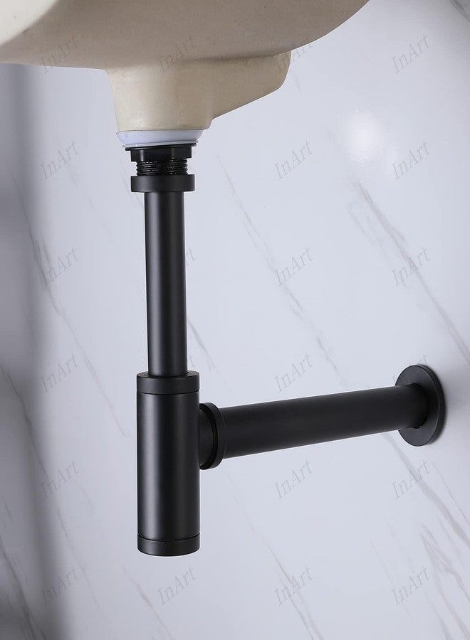 InArt® Heavy Duty Brass Bottle Trap for Wash Basin & Kitchen Sink | Matt Black Finish with 12 Inch Pipe & Wall Flange | Anti-Clog, Rust-Proof, Reusable, Easy Installation (Black Matt) - Image 3