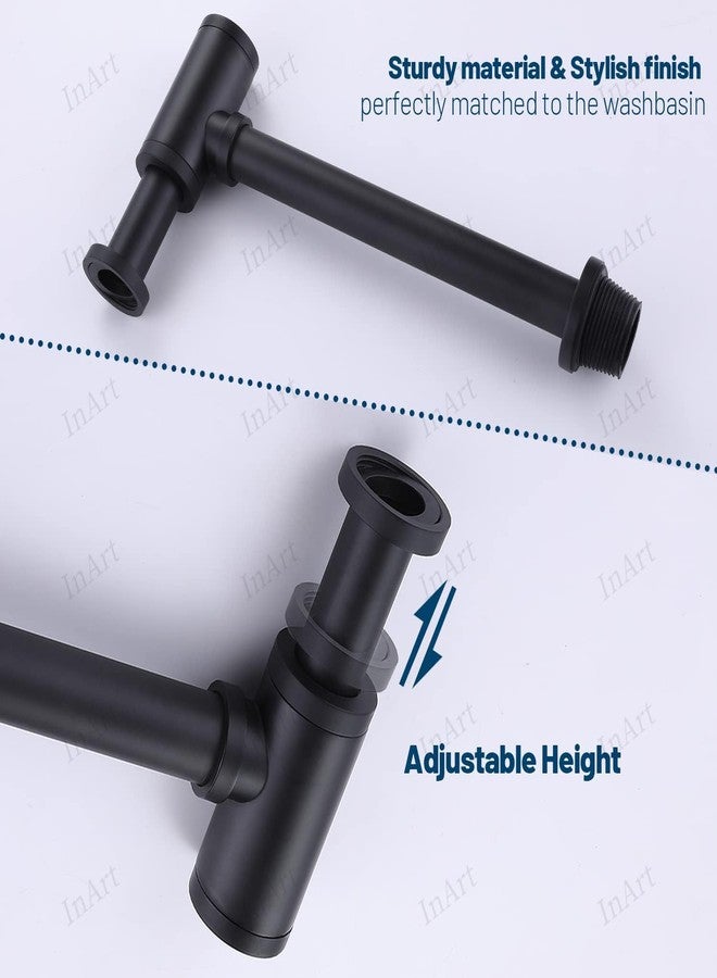 InArt® Heavy Duty Brass Bottle Trap for Wash Basin & Kitchen Sink | Matt Black Finish with 12 Inch Pipe & Wall Flange | Anti-Clog, Rust-Proof, Reusable, Easy Installation (Black Matt) - Image 2