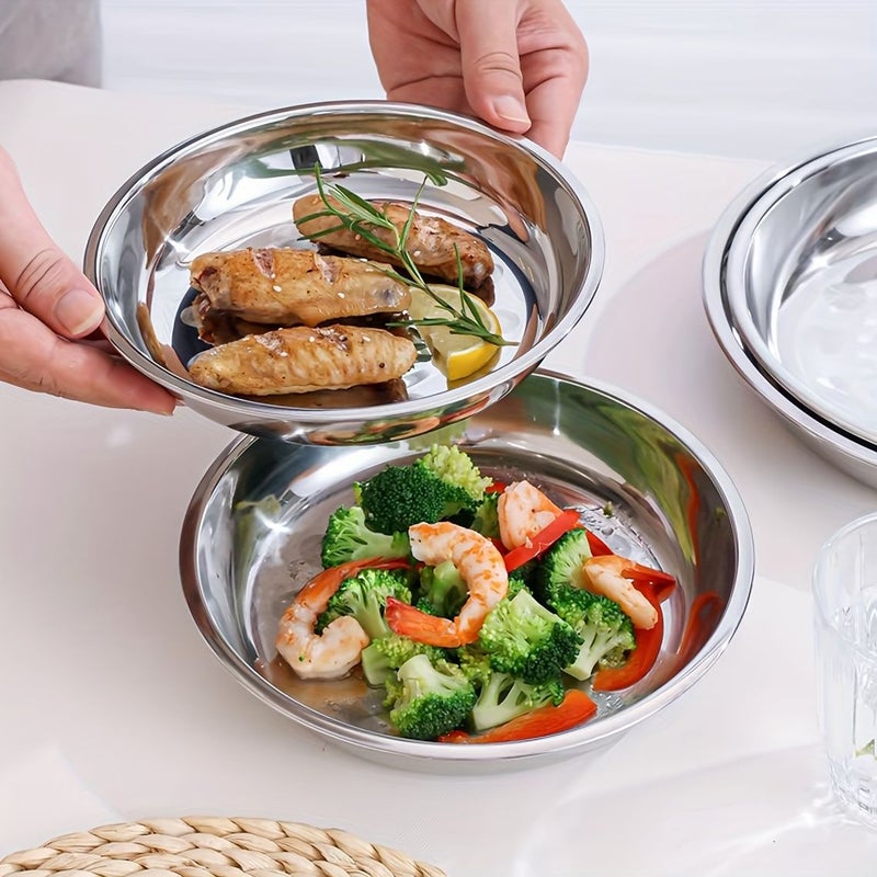 Stainless Steel Round Dinner Plate 7.09 Inch Rust Resistant Dishwasher Safe - Image 1