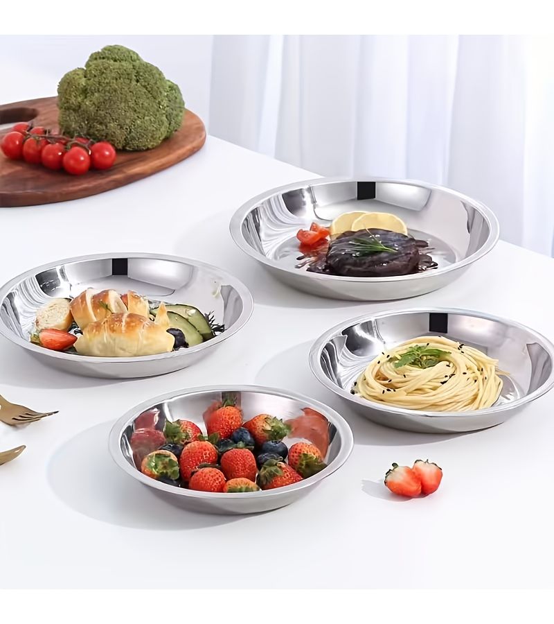 Stainless Steel Round Dinner Plate 7.09 Inch Rust Resistant Dishwasher Safe - Image 2