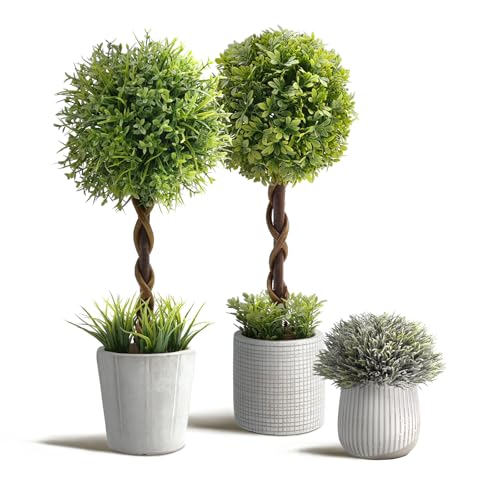 PENGYEE 3 Pack Small Fake Plants 1457 Inch Small Artificial Boxwood Topiary Trees Potted in Cement Planter Artificial Plants IndoorOutdoor for Home Bathroom Bedroom Kitchen Office Room Decor