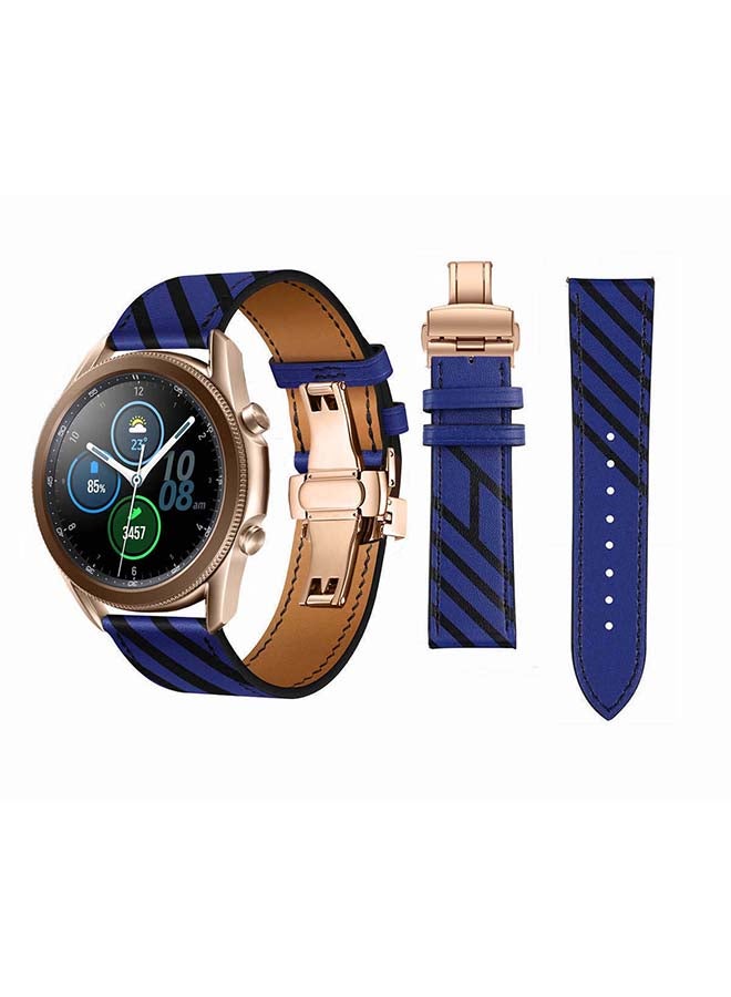 Perfii Genuine Leather Replacement Band for Samsung Galaxy Watch3 45mm Blue - Image 1