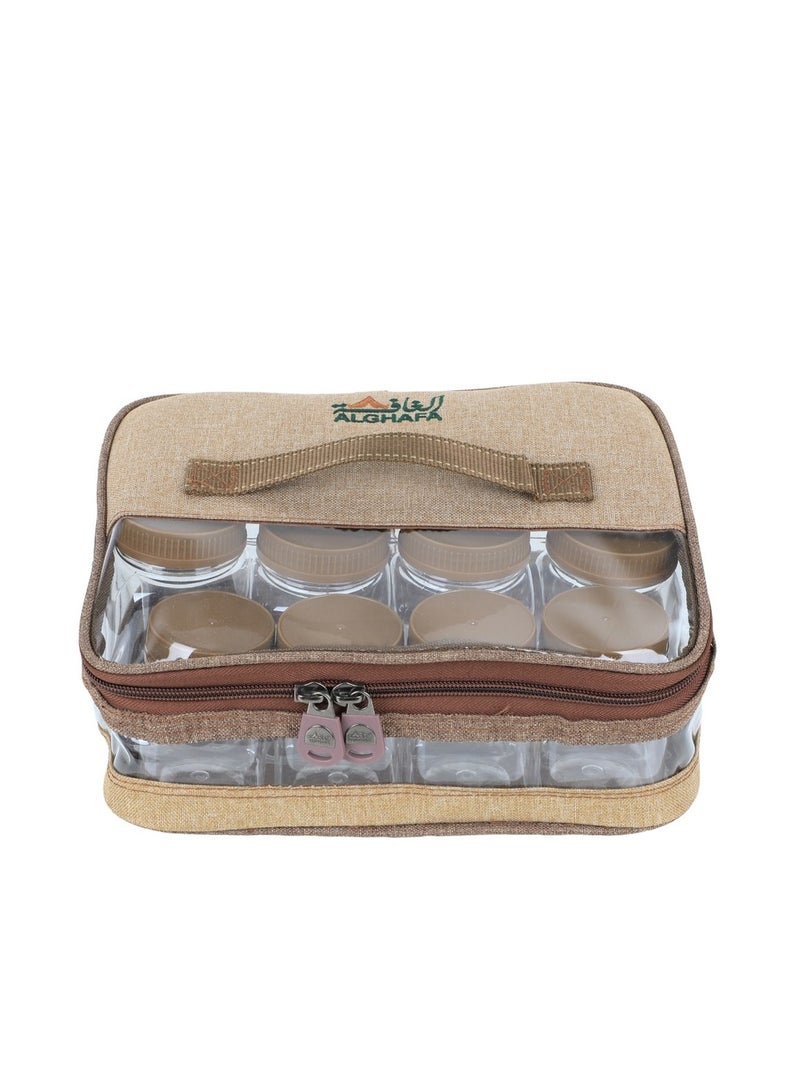 ALGHAFA Spice Box Bag, 11 pieces, 200ml, 350ml, 680ml, 680ml, Wooden Color, Al Ghafa  - Image 1