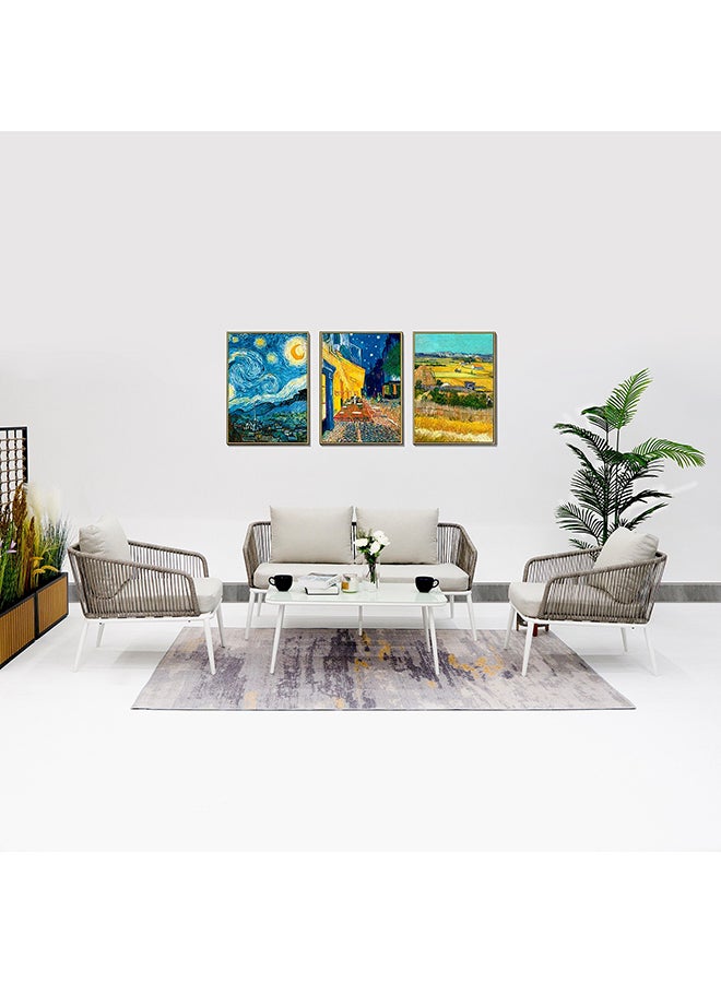 هوم بوكس طقم طاولة قهوة للجلسات الخارجية مع 4 مقاعد ووسائد من فريسكا - Image 1