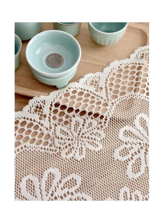 الجيموسي مفرش طاولة من الدانتيل القطني الأبيض - 114 × 33 سم بتصميم زهري مجوف، مفرش طاولة أنيق لخزانة الملابس أو السفرة - Image 3