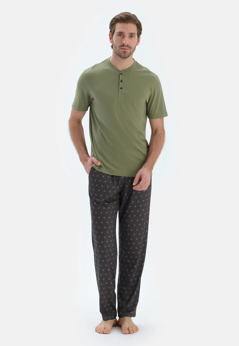 dagi  Regular/Classic Fit T-shirt & Trousers Pajama Sets Crew Neck Cotton Blend Sleepwear for Men | Best Price UAE