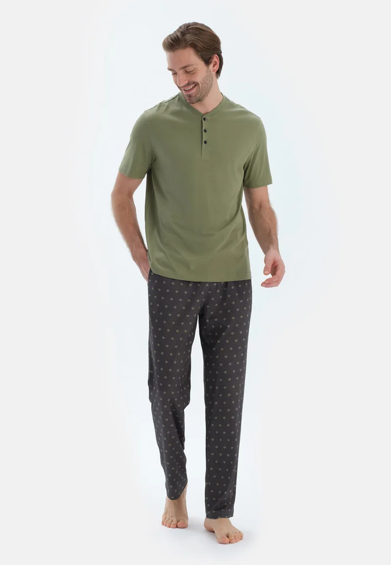 Regular/Classic Fit T-shirt & Trousers Pajama Sets Crew Neck Cotton Blend Sleepwear