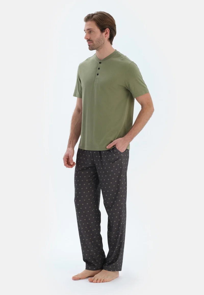 dagi  Regular/Classic Fit T-shirt & Trousers Pajama Sets Crew Neck Cotton Blend Sleepwear for Men | Best Price UAE