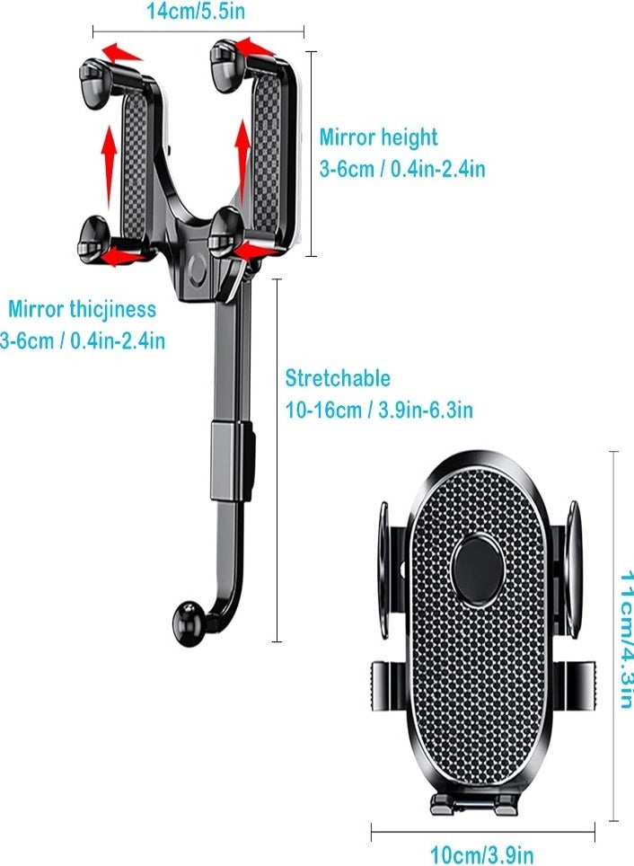 XVersion Car phone holder 360° Rotatable & Retractable Rearview Mirror Car Phone Holder | Universal Adjustable Mobile Mount for All Smartphones – Secure & Easy Installation - Image 3