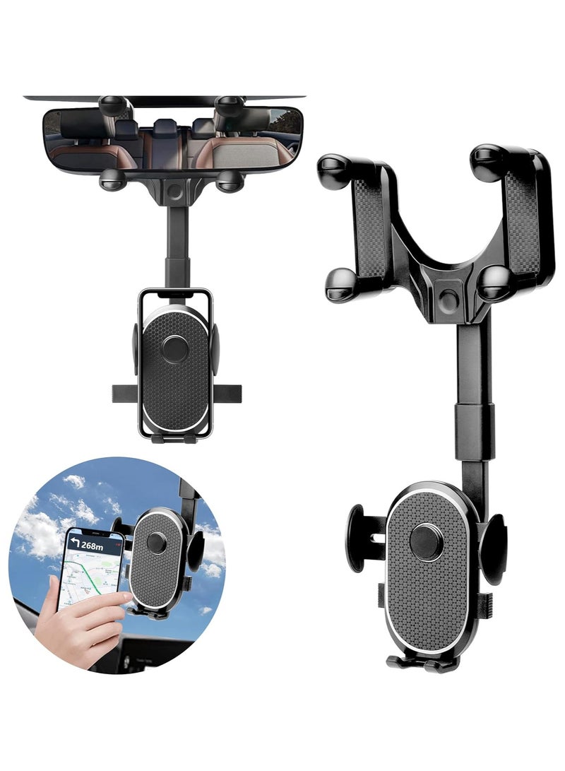 XVersion Car phone holder 360° Rotatable & Retractable Rearview Mirror Car Phone Holder | Universal Adjustable Mobile Mount for All Smartphones – Secure & Easy Installation - Image 1