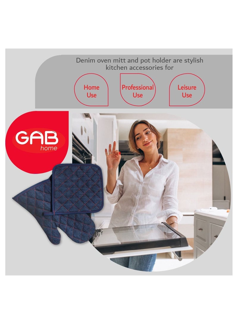 GAB Home 2-Piece Oven Mitt and Pot Holder Set, Black Denim Kitchen Baking Supplies  - Image 2