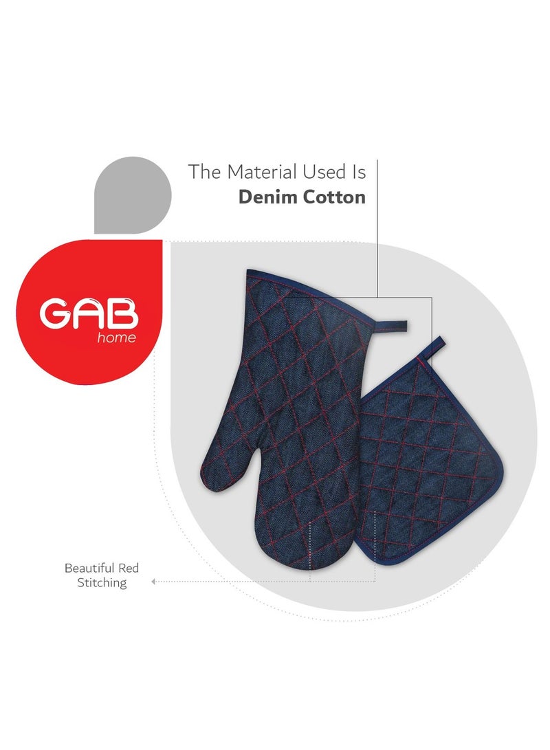 GAB Home 2-Piece Oven Mitt and Pot Holder Set, Black Denim Kitchen Baking Supplies  - Image 5