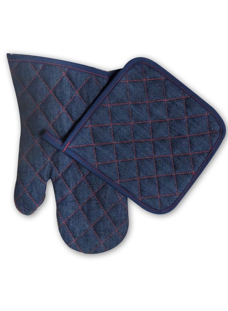 GAB Home 2-Piece Oven Mitt and Pot Holder Set, Black Denim Kitchen Baking Supplies  - Image 1
