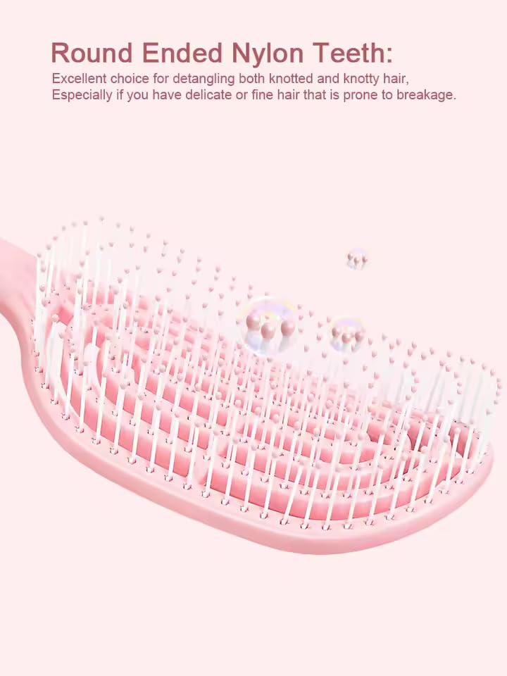 KEYOZA فرشاة شعر KEYOZA مع فتحات لتجفيف الشعر فرشاة لفك تشابك الشعر للرطبة والجافة مرونة لتدليك فروة الرأس للشعر المجعد والمستقيم والسميك أو الرقيق مضادة للتجاعيد سريعة التجفيف خفيفة الوزن وردية - Image 2