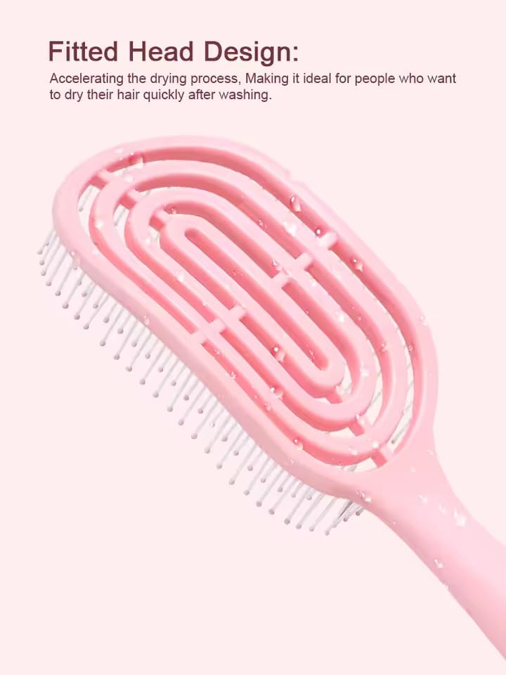 KEYOZA فرشاة شعر KEYOZA مع فتحات لتجفيف الشعر فرشاة لفك تشابك الشعر للرطبة والجافة مرونة لتدليك فروة الرأس للشعر المجعد والمستقيم والسميك أو الرقيق مضادة للتجاعيد سريعة التجفيف خفيفة الوزن وردية - Image 3