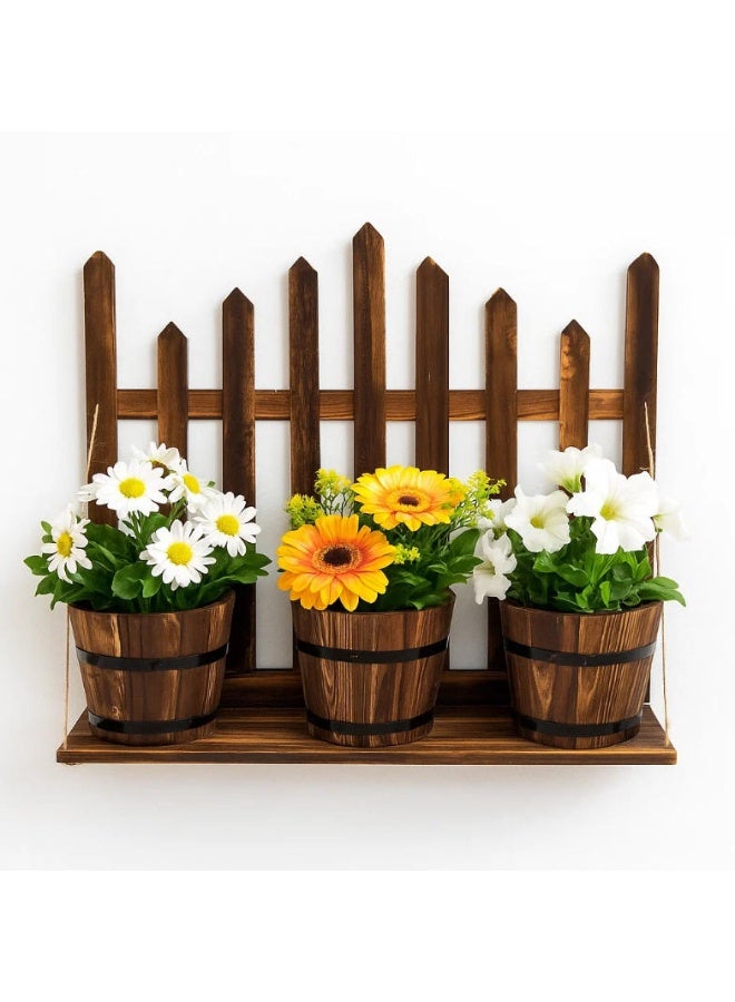 لينجوي في الهواء الطلق حديقة خشبية معلقة زارع الزهور وعاء النباتات الأواني الزهور زهرية الخشب زارع وعاء خشبي وسلة معلقة على الحائط - Image 2