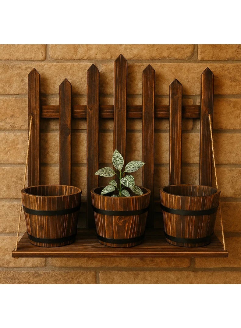 لينجوي في الهواء الطلق حديقة خشبية معلقة زارع الزهور وعاء النباتات الأواني الزهور زهرية الخشب زارع وعاء خشبي وسلة معلقة على الحائط - Image 3