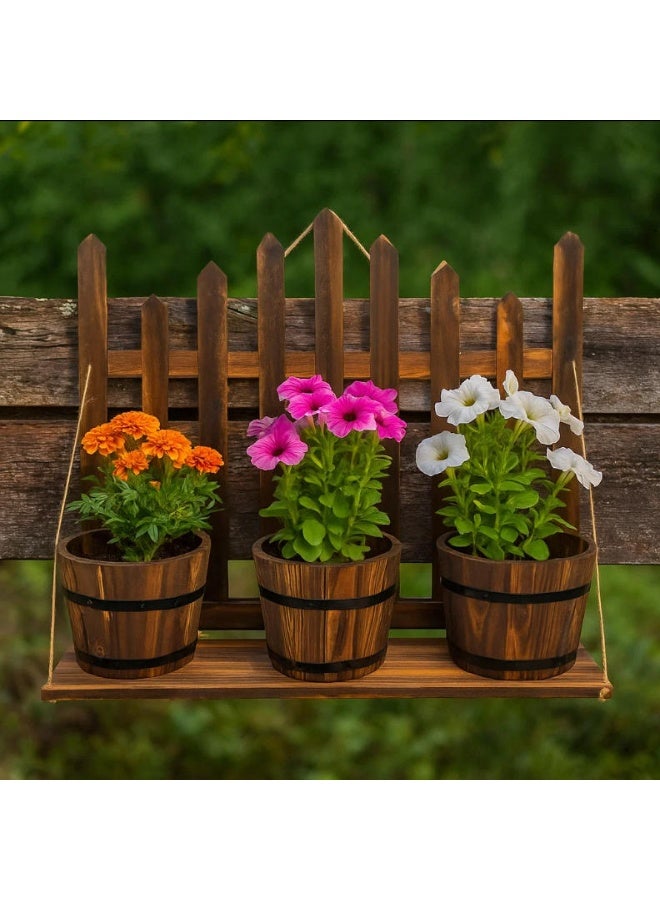 لينجوي في الهواء الطلق حديقة خشبية معلقة زارع الزهور وعاء النباتات الأواني الزهور زهرية الخشب زارع وعاء خشبي وسلة معلقة على الحائط - Image 5