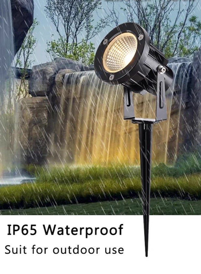 LED Outdoor Spotlights Garden Floodlights 220-240V IP65 7W Warm White Waterproof Ground Lamps For Yard Flag Pole House Tree In Landscape Lighting Pathway With Spike Stand
