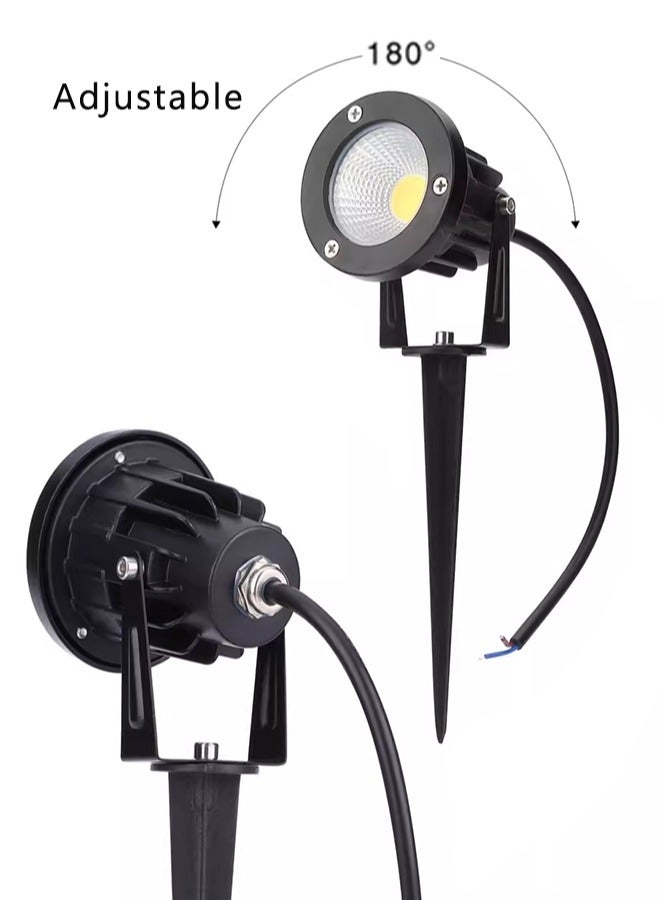LED Outdoor Spotlights Garden Floodlights 220-240V IP65 7W Warm White Waterproof Ground Lamps For Yard Flag Pole House Tree In Landscape Lighting Pathway With Spike Stand