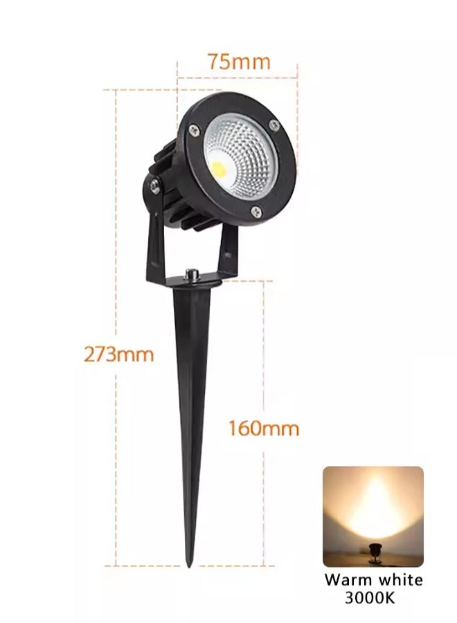 LED Outdoor Spotlights Garden Floodlights 220-240V IP65 7W Warm White Waterproof Ground Lamps For Yard Flag Pole House Tree In Landscape Lighting Pathway With Spike Stand