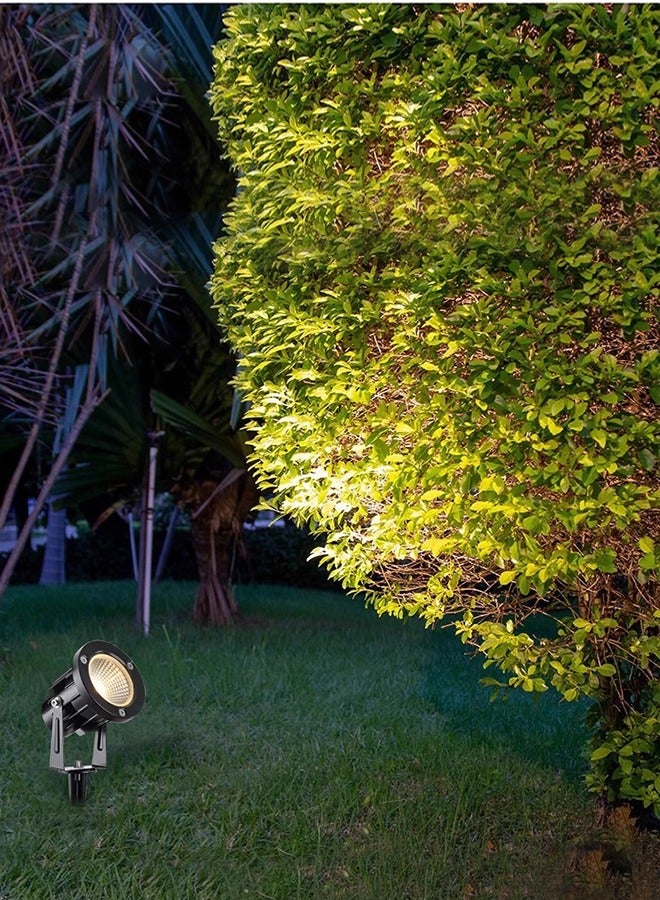 LED Outdoor Spotlights Garden Floodlights 220-240V IP65 7W Warm White Waterproof Ground Lamps For Yard Flag Pole House Tree In Landscape Lighting Pathway With Spike Stand