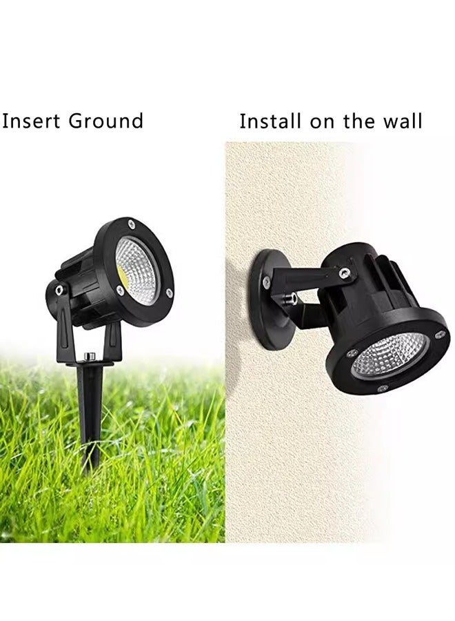LED Outdoor Spotlights Garden Floodlights 220-240V IP65 7W Warm White Waterproof Ground Lamps For Yard Flag Pole House Tree In Landscape Lighting Pathway With Spike Stand