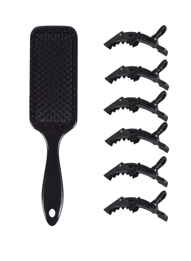 VEDETIC® rofessional Styling Paddle Hair Brush With 6 Pcs Crocodile Black Hair Clip For Alligator Hair Dividing Salon Men & Women - Image 1