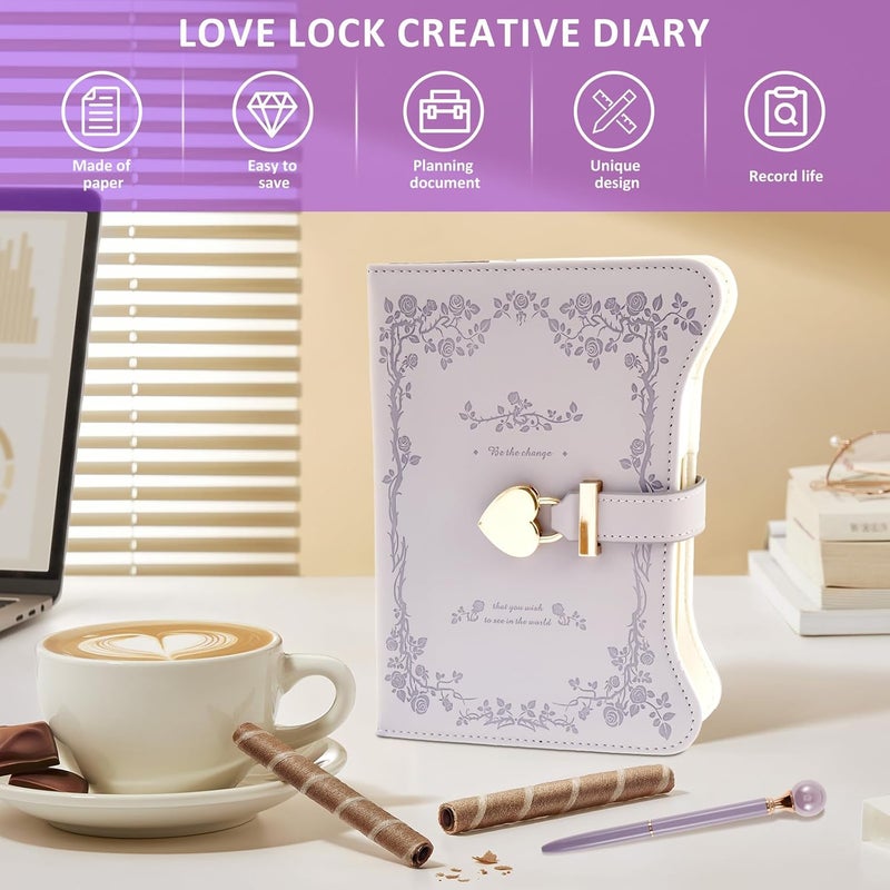 windforgecraft B6 Diary with Lock PU Leather Diary with Combination Lock Locked Journal Kids Notebook Locking Secret Diary Girls Diary with Lock Kit for yourself your children granddaughters girlfriends (Light Purple) - Image 2