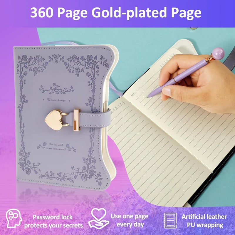 windforgecraft B6 Diary with Lock PU Leather Diary with Combination Lock Locked Journal Kids Notebook Locking Secret Diary Girls Diary with Lock Kit for yourself your children granddaughters girlfriends (Light Purple) - Image 5
