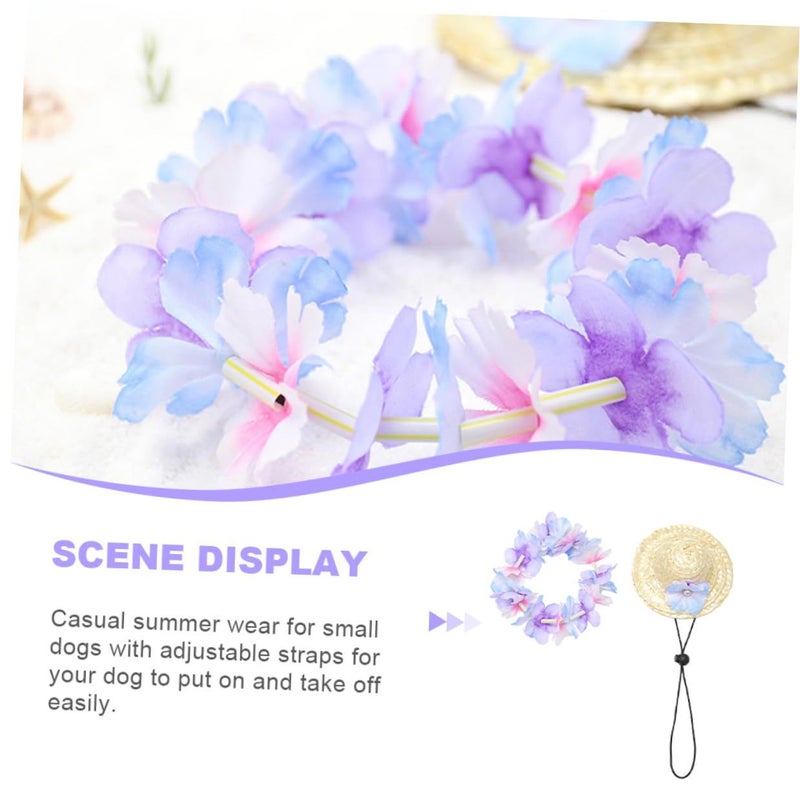 Violet Straw Hat And Garland Set For Dogs And Cats Lightweight Beach Party Accessories - Image 4