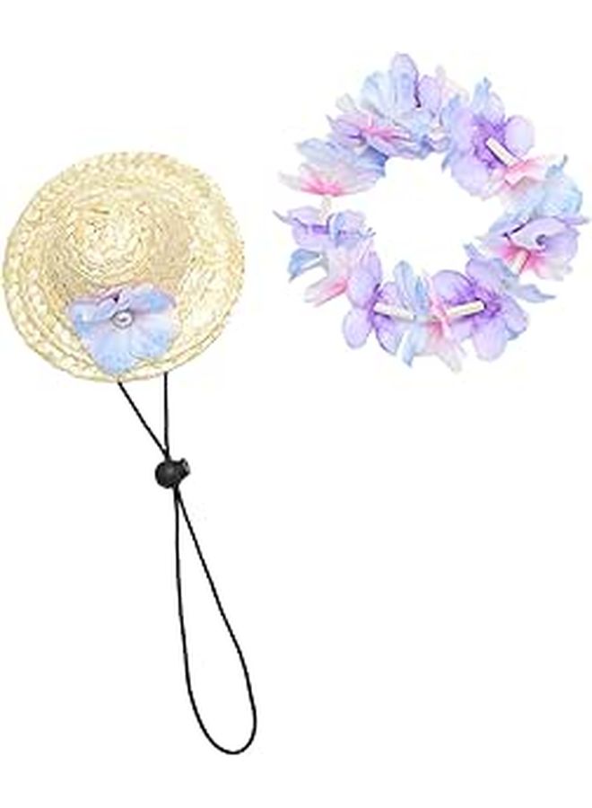 Violet Straw Hat And Garland Set For Dogs And Cats Lightweight Beach Party Accessories - Image 1