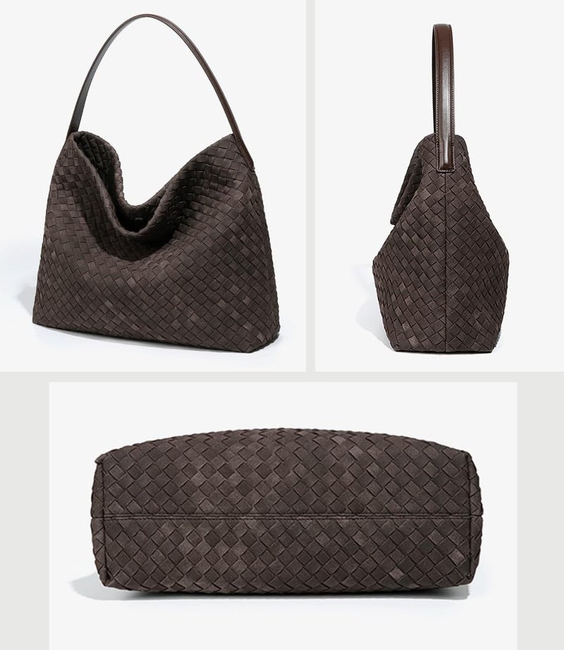 Molodo Woven Suede Shoulder Bag for Women Suede Hobo Bag Tote Elegant Handbag Satchel for Work Travel - Image 3