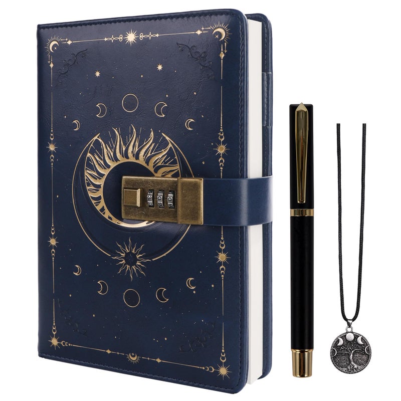 TIEFOSSI Diary with Lock, Vintage Sun Journal with Lock for Women Men, A5 Refillable Locked Notebook for Writing, 224 Numbered Pages - Image 1