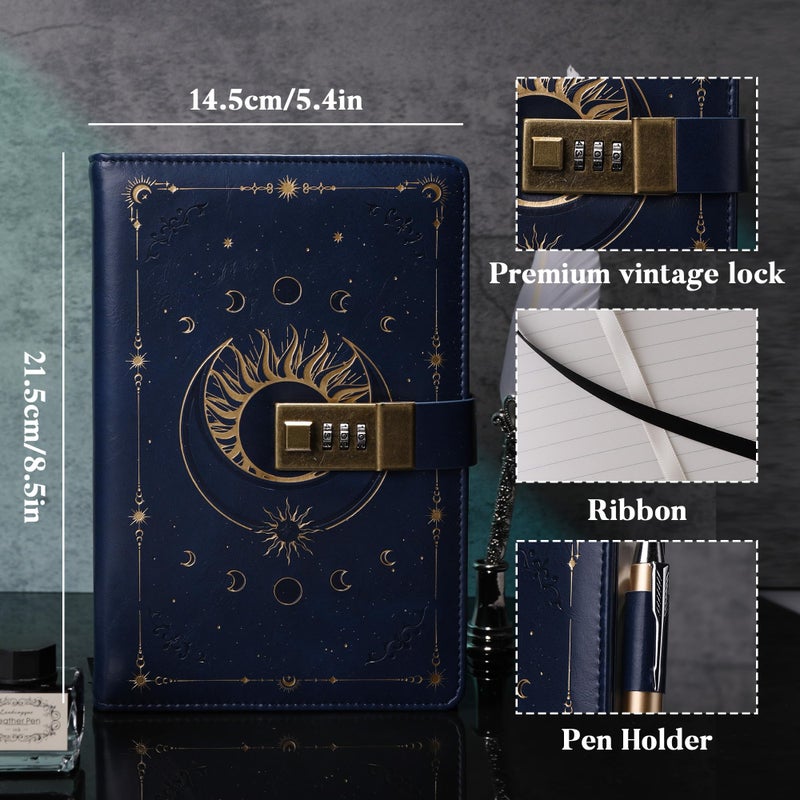 TIEFOSSI Diary with Lock, Vintage Sun Journal with Lock for Women Men, A5 Refillable Locked Notebook for Writing, 224 Numbered Pages - Image 2