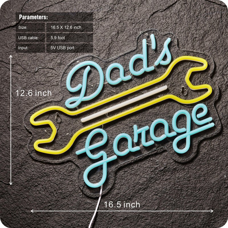 IMTATTO Garage Neon Sign for Wall Decor Dad's Garage LED Light Car signs for Auto Repair Shop Man Cave Workshop Gift for Father 12.6 x 16.5 in - Image 5