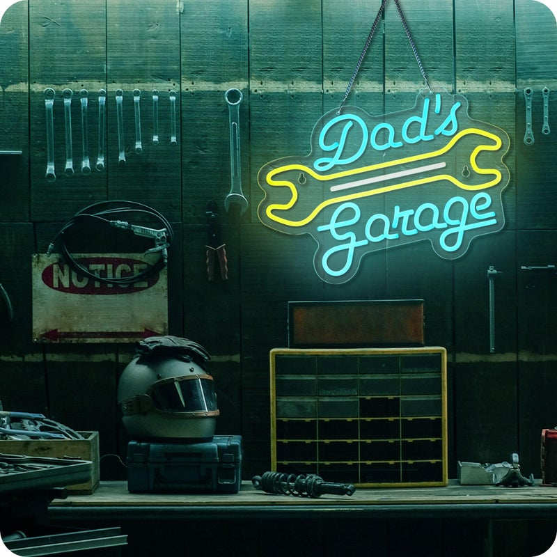 IMTATTO Garage Neon Sign for Wall Decor Dad's Garage LED Light Car signs for Auto Repair Shop Man Cave Workshop Gift for Father 12.6 x 16.5 in - Image 4
