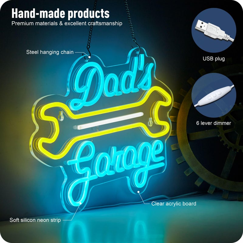 IMTATTO Garage Neon Sign for Wall Decor Dad's Garage LED Light Car signs for Auto Repair Shop Man Cave Workshop Gift for Father 12.6 x 16.5 in - Image 2