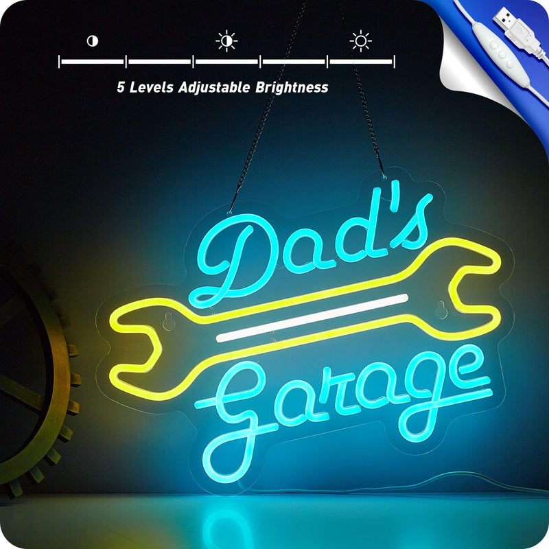 IMTATTO Garage Neon Sign for Wall Decor Dad's Garage LED Light Car signs for Auto Repair Shop Man Cave Workshop Gift for Father 12.6 x 16.5 in - Image 3