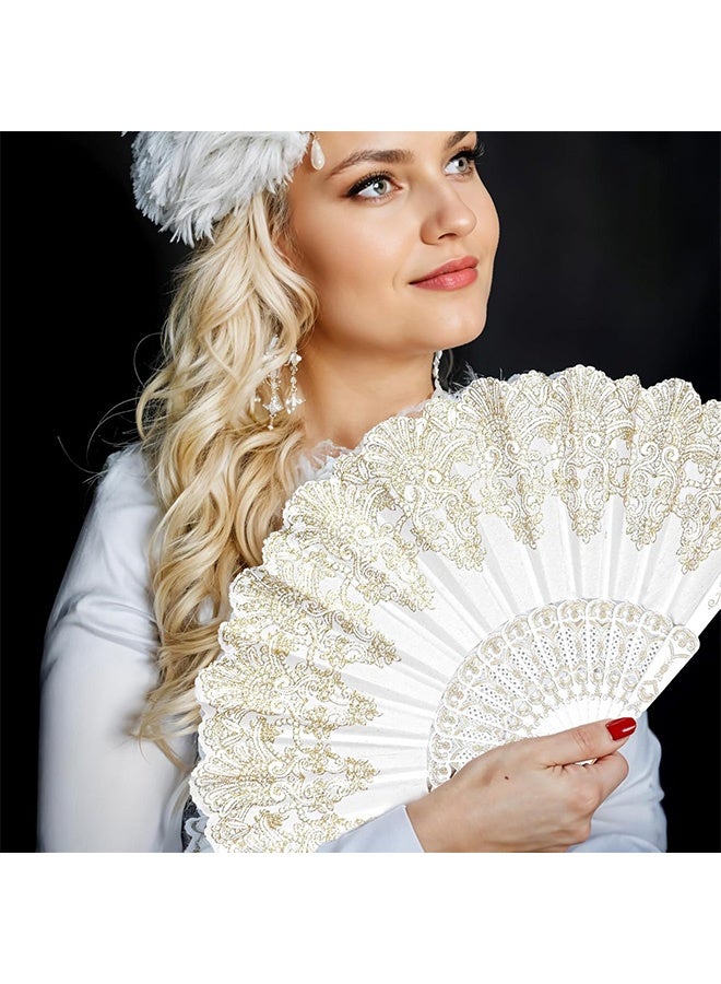 Quantum 2 PCSC Lace Handheld Folding Fan, Whiter Embroidered Folding Hand Fans, Ladies Lace Folding Hand Fan for Party Cosplay Costume - Image 5