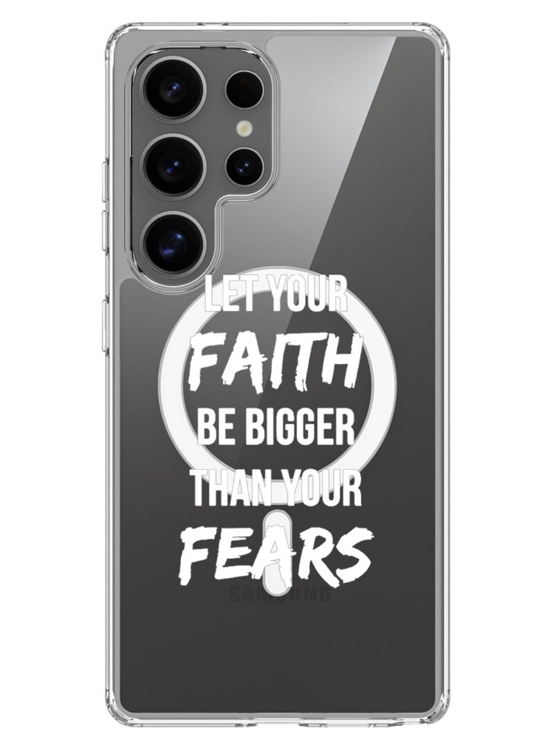 Theodor Magnetic Case for Samsung Galaxy S25 Ultra 6.9-inch Compatible with MagSafe Wireless Charging, Shockproof Phone Bumper Cover let-your-faith - White - Image 1