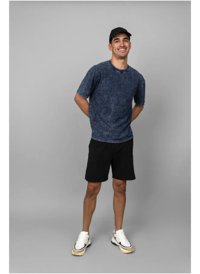 نسيسير Navy Acid Wash Shorts Set