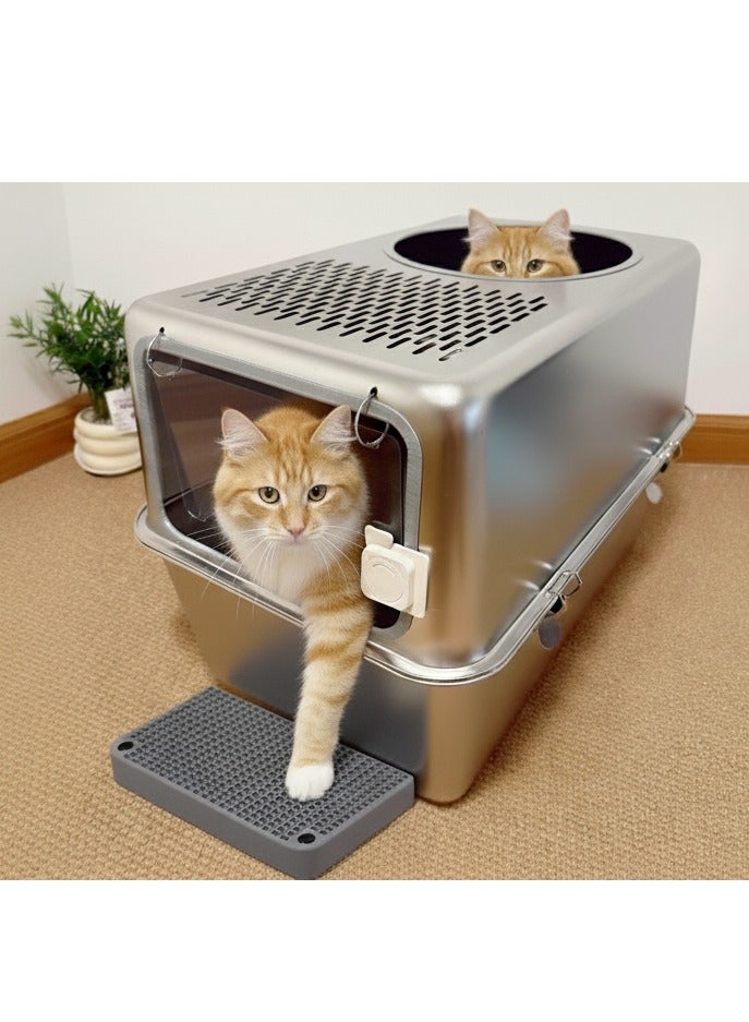 A.M cat litter box stainless steel cat litter box double layer cat litter box full extra large closed cat litter box - Image 1