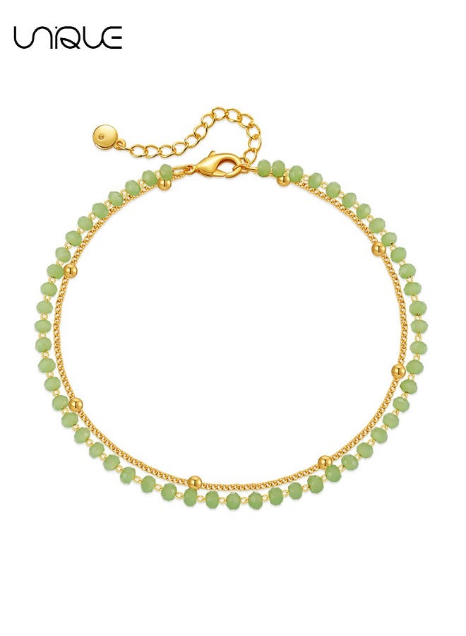 يونيك خلخال - خلخال مزدوج خرز - خلخال مطرز بالفيروز - بسيط وأنيق - خلخال جديد - نساء - Image 1